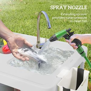 Portable Folding Fish Cleaning <b>Table</b> with Sinks Drawer Storage Drainage Hose Sprayer Shelf for Camping - Product Image 4
