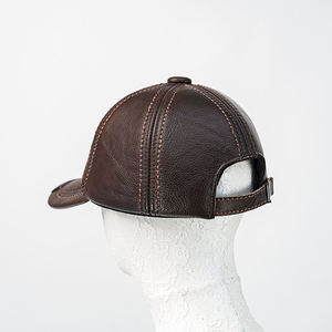 Brown PU Leather Baseball <b>Cap</b> 6-Panel Fitted <b>Vintage</b> Style Unisex Casual Washed Ripped Breathable & Waterproof Four Seasons Wear - Product Image 3