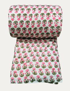 Handmade Block Print Cotton <b>Quilt</b> Floral Pattern Traditional Style All Season Home Decor Reversible Durable 100% Cotton Filling - Product Image 1