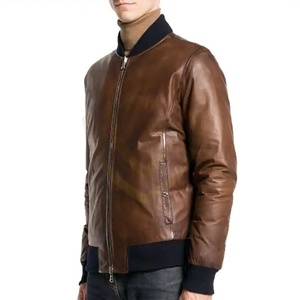 เสื้อแจ็คเก็ตผู้ชาย หนังแท้คุณภาพสูง ออกแบบเองได้ สีน้ำตาล แจ็คเก็ตหนังแฟชั่น - Product Image 4