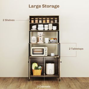 Mobiletto per microonde grigio effetto legno con ante a persiana e ripiani portaoggetti con prese di corrente - Product Image 5