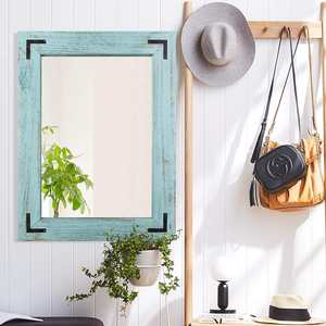Rustic Distressed Blue Wooden Wall <b>Mirror</b> with Metal <b>Corner</b> <b>Brackets</b> Farmhouse Vintage Home Decor - Product Image 6