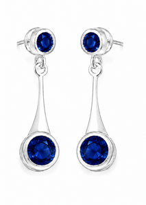 Blue Sapphire Sterling <b>Silver</b> <b>Stud</b> Drop <b>Earrings</b>, Round Blue Sapphire 925 <b>Silver</b> Dangle <b>Earrings</b>, September Birthstone Gift for - Product Image 3
