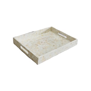 Plateau en nacre, plateau de service rectangulaire en mosaïque carrée, plateau de petit-déjeuner, plateau de table basse de style côtier, plateau décoratif, maison - Product Image 3