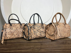 2025 Diseño floral Cuero mecanizado a mano Weekender 15 "Bolsa de lona rápida Cierre de cremallera personalizado para viajes de negocios o uso personal - Product Image 5