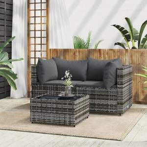 Ensemble de salon de jardin en rotin PE gris avec structure en acier thermolaqué et verre trempé pour les aménagements de jardin - Product Image 1