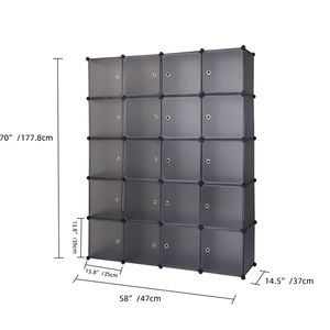 20 Contenitori Cubici Impilabili in Plastica Grigia, Armadio Modulare Multifunzionale con Asta Appendiabiti, Organizzatore - Product Image 2