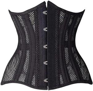 Corset gainant noir en maille pour femme, effet ventre plat, avec fermeture à agrafes, respirant, pour usage quotidien - Product Image 3