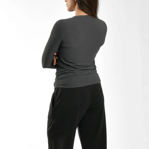 Women's <b>Long</b> Sleeve Gym Jogging Wear Cotton Jersey Stretchable Material Seamless Athletic Sportswear Breathable Compression Tee - Product Image 5