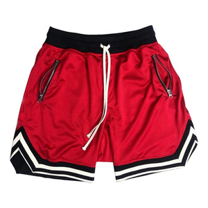 Shorts en maille jaunes pour hommes avec poches zippées, taille à cordon de serrage, style sportif, respirant, léger, vêtements de sport - Product Image 6