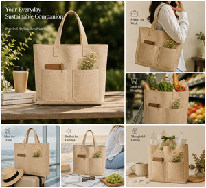 Jute Tote <b>Bag</b>-Solid Color Minimalist Style Open Top Daily Use for Women - Product Image 4