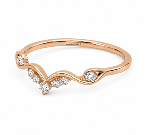 Bague de mariage en or 10K, 14K, 18K ou en argent 925, 935, avec diamant de laboratoire taille ronde et motif chevron incurvé, inspirée des feuilles naturelles - Product Image 2