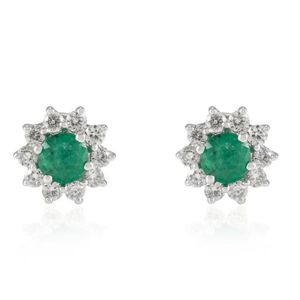 18K White Gold Round Halo Diamond Emerald Drop Stud <b>Earrings</b> - Product Image 2