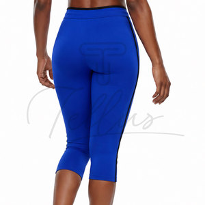 Leggings Capri Bleus Taille Haute avec Bande Latérale et Cordon de Serrage, Pantalon de Yoga Sans Couture Extensible dans les Quatre Sens, Couleur Unie, Tenue d'Entraînement - Product Image 2