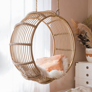 Circular rattan <b>hanging</b> chair with stand stylish moon shaped swings wholesale price swing chairs - Product Image 6