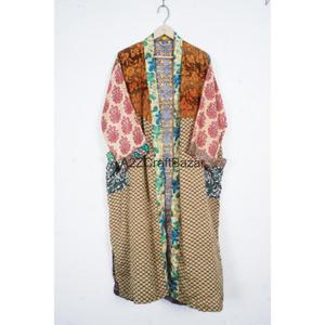 Kimono en soie artisanal patchwork fait main, élégant, vintage, collection de peignoirs pour femmes, doux, respirant, séchage rapide, col en V, longueur longue - Product Image 6