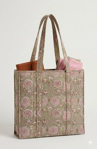 Bolsa de Mano Acolchada de Algodón Indio Hecha a Mano con Estampado Floral, Bolsa Grande para Compras - Product Image 3