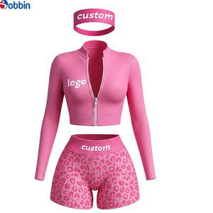 Conjuntos Deportivos Cortos de Verano Estilo Hip Hop para Mujer, 2 Piezas, Chaqueta con Cremallera y Pantalones Cortos, 100% Algodón, Transpirable, de Secado Rápido, Ecológico, Mangas Largas - Product Image 1