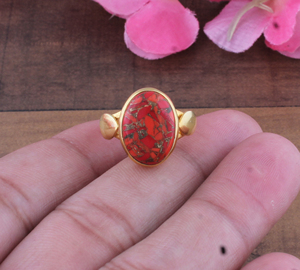 Anillo Ovalado Clásico de Plata Shree Jaipur para Mujer, con Baño de Oro Vermeil de 18K, Cobre Rojo Ostra, Amatista y Acento de Hoja en el Bisel - Product Image 2