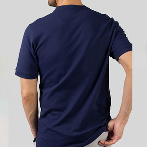 Polo en coton piqué bleu marine à manches courtes pour homme, respirant, coupe classique, couleur unie, boutonné devant - Product Image 2