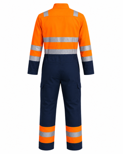 Orange Navy Blue High Visibility <b>Waterproof</b> Anti-Bacterial Spandex Reflective Heavy Duty Unisex Work Coverall Cargo Pockets - Product Image 1