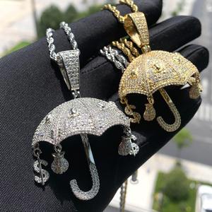 Collar con Colgante de Paraguas y Amuleto de Dinero, con Moissanita Baguette Brillante, Joyería Hiphop de Moda y Estilo - Product Image 6
