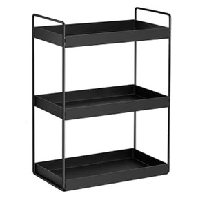 Awesome Black Three Layer Metal Storage <b>Rack</b> With Wheels For Garden <b>Tools</b> Standing Type Utility Organizer Modern Design - Product Image 2