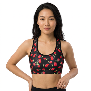Women's Sports Bra <b>Cherry</b> Print Medium Support Breathable Yoga <b>Top</b> Spandex Polyester Design - Product Image 3