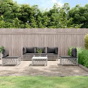 Ensemble de salon de jardin blanc avec coussins gris foncé - Product Image 1