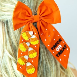 Pinza para el pelo rosa de Halloween de gran venta con bordado de fantasma y calabaza, accesorio festivo y lindo de satén para el cabello para niñas - Product Image 4