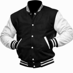 Chaquetas Varsity de Béisbol Universitarias Personalizadas con Bloques de Color, Diseño Casual en Blanco y Negro, Corte Holgado, con Frase, OEM ODM - Product Image 5