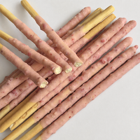 Bâtonnets de biscuits enrobés de chocolat saveur fraise en gros avec bonbons pétillants, snacks croustillants pour enfants