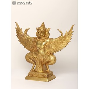 Sculpture en laiton Garuda Dev de 14 pouces de Vahana Lord Vishnu pour la décoration intérieure, les cadeaux et le temple fabriqués en Inde - Product Image 2
