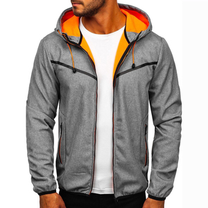 Veste en polaire orange pour homme, couleur unie, fermeture éclair, coupe-vent, softshell, vêtements d'extérieur décontractés pour l'automne - Product Image 1
