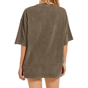 Camisetas de mujer personalizadas con hombros caídos, transpirables, estilo urbano, lisas, largas, holgadas, oversize, 100% algodón para chicas - Product Image 5