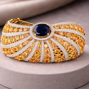 Bulk Purchase Opulent Embellished <b>Crystal</b> Silver <b>Bracelet</b> 52 Gram Weight Statement Jewelry for Festive Occasions and Bridal wear - Product Image 1