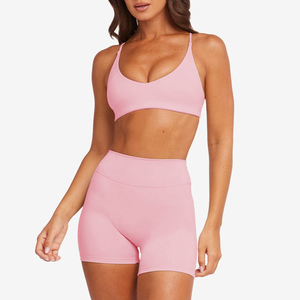 Conjunto de Yoga de 2 Piezas de Alta Calidad, Transpirable, de Secado Rápido, con Estampado Digital, Spandex/Nylon, Doble Capa, Cintura Alta Elástica, Top y Pantalones Cortos - Product Image 5