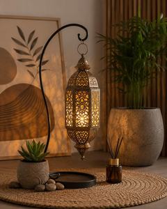 Nouvelle conception de lanterne à bougie marocaine musulmane pour l'Aïd, lampe à vent, décoration de la maison, ornements du Ramadan pour les fournitures du Ramadan - Product Image 1