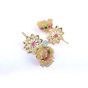 Madhubala Inovamart Gold Plated Brass Jadau Casual Designer Jhumki Drop Earrings for Wedding and Engagement - Product Image 3