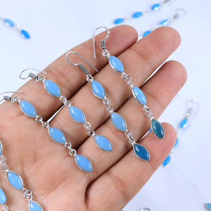 Pendientes Colgantes de Calcedonia Azul al por Mayor, Gema Natural en Forma de Marquesa, Chapados en Plata de Ley 925, Joyería de Moda Hecha a Mano - Product Image 5