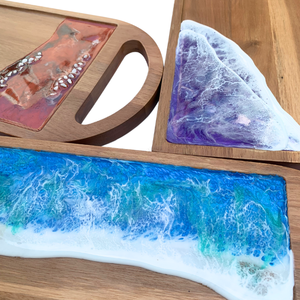 Coastal Wood Serving <b>Tray</b> With Resin Ocean Wave Design Handmade Rectangular Kitchen Tableware <b>Storage</b> Holder - Product Image 6