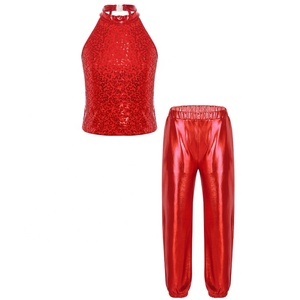 6-16 Kids Girls Professional Latin Dance Set Tops With Metallic Pants Set <b>Hip</b>-Hop Performance Competition Ballroom Dance Costume - Product Image 4