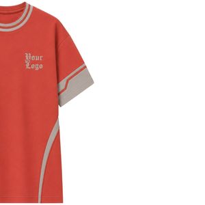 Ensemble décontracté deux pièces pour femme, t-shirt à manches courtes et pantalon droit, corail et gris, avec rayures contrastées - Product Image 3