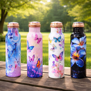 Botella de Agua de Cobre con Diseño de Mariposas Vintage, Termo Portátil de Viaje con Tapa de Cobre - Product Image 6