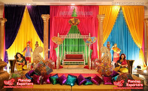 Royal Style Mehndi Night <b>Stage</b> Decor with Unique <b>Props</b> Fusion Wedding Mehndi <b>Stage</b> Decor Stylish Sangeet Decor for Wedding - Product Image 5