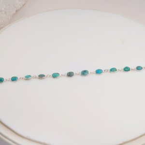 Natural Turquoise Bracelet 925 Sterling Silver Bezel Set Oval Turquoise Gemstone Adjustable Tennis Bracelet <b>Gift</b> For Women - Product Image 4