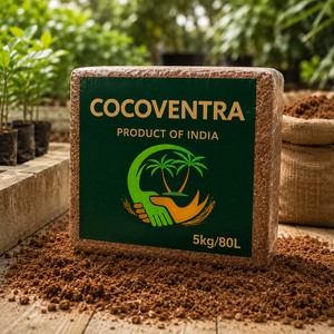 Bloc de cocopeat premium 5 kg, capacité d'absorption d'eau supérieure à 802 % et EC inférieur à 0,5 mS/cm, fournisseur en gros Inde - Product Image 1