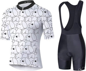 Conjunto de Jersey de Ciclismo para Hombre con Estampado de Perro, Blanco y Negro, Transpirable, Pantalones Cortos de Poliéster, Talla M para Adulto - Product Image 1