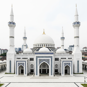 Interior de Mezquita en Mármol Blanco, Arte Islámico Tallado a Mano, Diseño Moderno, Resistente a la Intemperie, Montaje en Techo, Totalmente Personalizable - Product Image 1