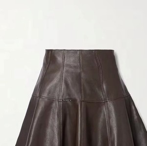 Jupe en cuir véritable taille haute pour femme, personnalisable, décontractée, respirante, coupe trapèze, antibactérienne - Product Image 4